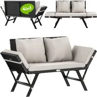 Casaria Gartenbank, Polyrattan mit Liegefunktion Auflage Kissen Verstellbare Armlehnen
