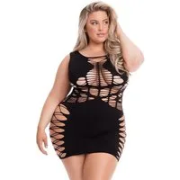 Pink Lipstick Lingerie Minikleid Netz-Kleid Plus Size Übergröße - schwarz