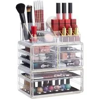 relaxdays Make-Up Organizer mit 8 Schubladen, 3-tlg., Transparent-Gold