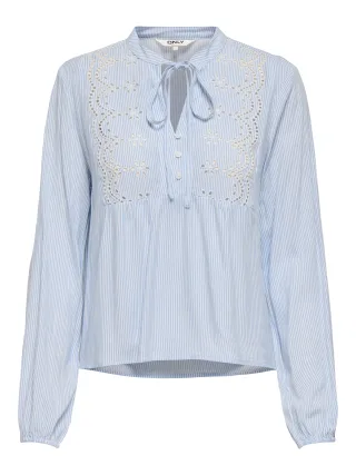 ONLY - ONLLENNYO LS EMBROID V-NECK TOP NOOS WVN Kentucky Blue - Gr. - L