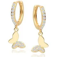 Goldene Hufeisen Paar Creolen Creolen Gold Schmetterling 925 Gelbgold vergoldet Zirkonia Ohrringe, 925 Sterling Silber Goldschmuck für Damen