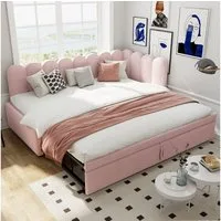 Flieks Daybett, L-Form Polsterbett Schlafsofa Tagesbett 90/180x200cm mit Ausziehbett