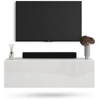 Planetmöbel TV-Schrank West TV-Board, Fernsehtisch 100 cm lang, TV-Lowboard (für Fernseher bis 55 Zoll, TV Schrank viel Stauraum, sideboard hängend, Fernsehschrank 100 x 30 x 37,5 cm) weiß