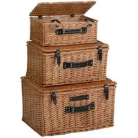 CampFeuer Picknickkorb Weidenkorb Set, 3-teilig, Weidenkorb mit Deckel, Picknickkörbe, Inkl. Tragegriff