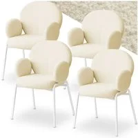 tectake Esszimmerstuhl Polsterstuhl mit Bouclé-Bezug, Belastbarkeit 120 kg, 61,5 x 62 x 90 (Ohrensessel Scandi in creme, 4 St), gepolstert, bequeme Armlehnen, runde Stahlbeine, bodenschonend