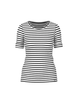 Marc Cain Additions - Ringel-T-Shirt aus Baumwoll-Ripp white and black - Gr. - 40
