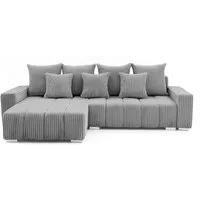 Muffo Ecksofa PIANO, elegante vertikale Nähte, Bettzeugablage, Schlaffunktion 234x137, Lose Rückenkissen