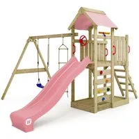 Wickey Spielturm MultiFlyer mit Schaukel & Rutsche und Kletterleiter, 10-Jahre Garantie*, Integrierter Sandkasten, Klettersteine