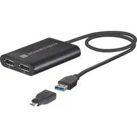 USB DisplayLink Adapter, USB-A Stecker > Dual 4K DisplayPort schwarz, 30cm, für M1 und M2 Macs