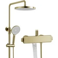 Oihpaw Duschsystem Mit Runden Kopfbrause Versteckt Wasserauslass Handbrause, Höhe 70 cm, 3 Strahlart(en), Handbrause Und Versteckt Wasserauslass Unten