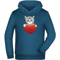 MyDesign24 Hoodie Kinder Kapuzen Sweatshirt - Katzen Hoodie mit rotem Herz Kapuzensweater mit Aufdruck i120