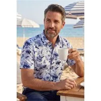 Haupt Kurzarmhemd Kurzarm Herrenhemd Baumwolle-Leinen Blumen Modern Fit Sommer
