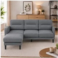 Merax Ecksofa 3-Sitzer Sofa L-Form Couch mit Chaiselongue, 204 × 136 × 80 cm 1 Teile, Modulares Sofa mit Aufbewahrungstasche, Hocker & Armlehnen