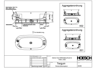 Hoesch Monolith Einbau Whirlwanne iSensi Oval 1900x900 mit Tergum Weiss/Chrom/Motor rechts/links 3838N.010305004