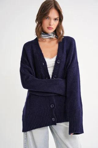 Knopfleiste V-Ausschnitt Rippstrickcardigan