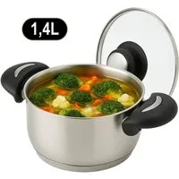 Koopman Kochtopf Edelstahl 1400 ml Universal Topf Ø 16 cm Glasdeckel 2 Griffe, Edelstahl (Stück, 1-tlg., Packung), 1400ml, Kasserolle, Suppentopf, Edelstahl, Glasdeckel