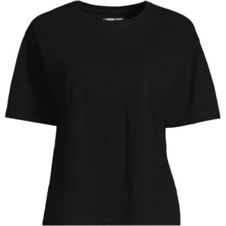 Kastiges Flammgarnshirt mit kurzen Ärmeln, Damen,  Schwarz, Baumwolle, by Lands' End