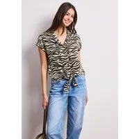 STREET ONE Druckbluse Sommershirt mit Bowling-Kragen und im Animal-Look