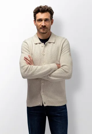 State of Art - Polo-Strickjacke mit Knopfleiste hellbeige - Gr. - M