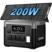 OUKITEL Stromerzeuger P1000E Plus 1800W/1024Wh Tragbare Powerstation, 1,8 in kW, (LiFePO4-Akku, 1-tlg., Mit 200W Solarpanel), Solargenerator mit 4*1800W AC Ausgänge, für Camping,Wohnmobil,Notfall