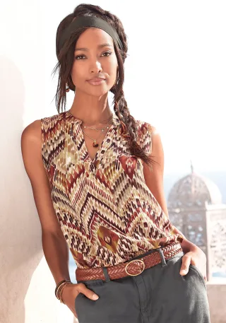 LASCANA Blusentop mit Ethnoprint und V-Ausschnitt, Blusenshirt