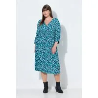 Ulla Popken Jerseykleid Midikleid Herzen Wickeloptik V-Ausschnitt 3/4-Arm