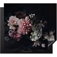 MuchoWow Herd-Abdeckplatte Blumen - Vintage - Pastell - Rosa - Weiß, Vinyl, (1 tlg), Küche Herdabdeckplatte Ceranfeld Vinyl Einteilig, 59x52 cm