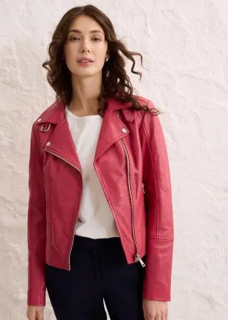 bonprix Bikerjacke aus Nappaleder, pink, Gr.36, Biker-Lederjacke aus hochwertigen Glattleder, aus Nappaleder