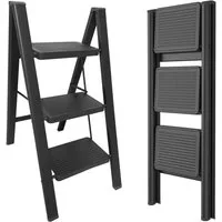 PFCTART Trittleiter Klappleiter 3-Stufen Aluminium – Trittleiter rutschfest & klappbar (Set, 1-St., 63 cm Arbeitshöhe – Als Treppenleiter für Küche, Haushalt & Reinigung), Mit breiten Trittstufen für sicheren Stand – Stabile Haushaltsleiter