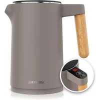 Arendo Wasserkocher Edelstahl, Doppelwand, Temperatureinstellung 40° - 100 °C mit Anzeige, 1,5 l, 2200 W, Warmhaltefunktion, 360° Basis, mit Griff in Holzoptik, BPA-frei