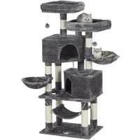 MSMASK Kratzbaum Katzenbaum Kletterbaum mit groß Höhle,Sisal-Stämme, Natur Sisal Katzenkratzbaum,mehrstöckig für große Katzen