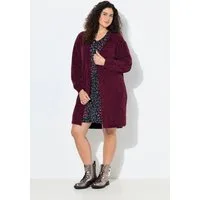 Ulla Popken Strickjacke Chenille-Strickjacke V-Ausschnitt offene Form
