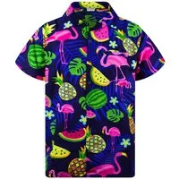 King Kameha Hawaiihemd "Flamingo Melone" Funky Hawaiihemd Herren Kurzarm Fronttasche Stylish