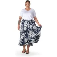 Stil Diva Midirock Langer Rock in Übergröße mit Blumenmuster, verstellbarem Bund und Knöc