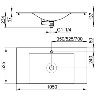 Keuco Varicor-Waschtisch Edition 11 31270, mit 1 Loch Bohrung, weiß, 1050 mm, 31270701001 31270701001