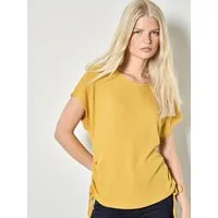Apricot T-Shirt Waffelgestricktes T-Shirt mit Rüschen