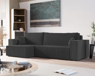Ecksofa Schlafsofa Sofa ADARA MAX in Stoff Poso Schwarz Ottomane Links