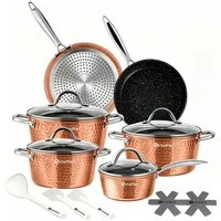 Scheffler Topf-Set 15 tlg Topfset Induktion, Antihaftbeschichtung Töpfe mit Glasdeckel, Aluminium (Set, 24/28 cm Pfannen + 20/24/28 cm Kochtöpfe + 16cm Kasserolle), Induktion