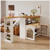 i@home Bartisch Ausziehbarer Esstisch mit Stauraum (138-193X39X105CM, Bis 50 kg belastbar, 1x Bartisch), Mit 1m langem LED Lichtstreifen, 2 Türen, drehbar, Weiß
