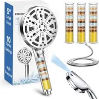 SURFOU Handbrause Duschkopf mit 4 Filter Hochdruck Handbrause mit Schlauch 10Strahlarten, (XL groß 5 Zoll Brause, Duschkopf mit schlauch, Duschkopf mit filter, Duschkopf Wassersparend mit 4 Filterkartuschen, Dusch-Set mit 20-Stufen-Filtersystem, Dusc