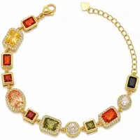 RAIKOU Collier Damen Zirkonia Schmuckset, Halskette /Armband, gold/silberfarben, Farbige Zirkonia-Steine