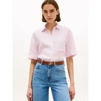 Tommy Hilfiger Kurzarmbluse ESS LINEN SHORT SLEEVE SHIRT mit aufgesetzter Brusttasche und Flag-Stickerei, reines Leinen