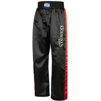 BAY-Sports Sporthose Kickboxhose EDEL STICK Hose lang Kickboxen Kampfsport lange, leichte, locker sitzende Trainingshose, Schwarz/Rot