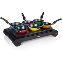Tristar Tischgrill Tristar BP-2827 Party-Wok-Set – Auch als Crêpe- und Bratpfanne verwend, 1000 W, 6 bunte Wok-Pfännchen - Crêpe- und Bratplatte