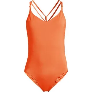 Komfort-Badeanzug mit V-Ausschnitt und gekreuzten Trägern, Damen,  Orange, Elasthan/Polyester-Mischung/Nylon-Mischung, by Lands' End