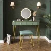 Vicco Schminktisch Grace, Grün Hochglanz, 100 cm mit LED Beleuchtung und Hocker (3-St)