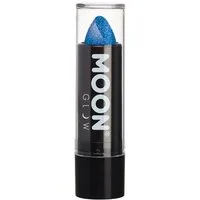 Smiffys Lippenstift Moon Glow Neon UV Glitzer Lippenstift blau, Glitzernder Neon-Lippenstift für einen aufregenden Look zu Fasching o