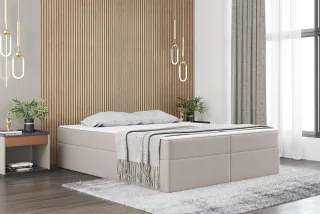 Boxspringbett Schlafzimmerbett PRIMA 200x200cm Stoff Creme inkl. Bettkasten