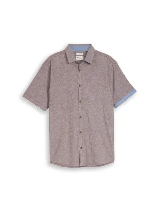 Tom Tailor - Regular Fit Kurzarmhemd mit Leinenanteil rocky brown chambray - Gr. - XXXL