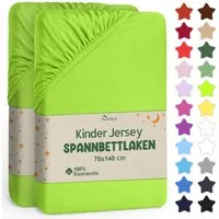 NatureMark Spannbettlaken Jersey Spannbetttuch, 100% Baumwolle, Gummizug: rundum, (2 Stück), Kinder Spannbetttuch, für Baby-/Kinderbett, 70x140 cm, Apel grün